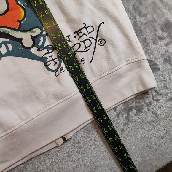 Don Ed Hardy Flame Skull Men's White Full Zip Up Hoodie Size Large - Picture 9 of 10